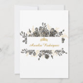 Elegant Black en Gold Floral Quinceanera Kaart (Achterkant)