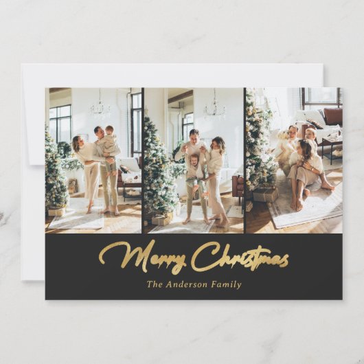 Elegant Black en Gold Foil Foto met prettig kerstf Feestdagenkaart (Voorkant)