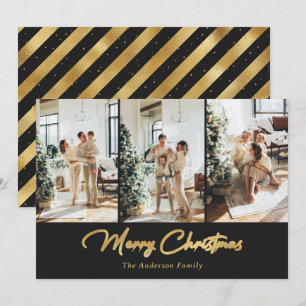 Elegant Black en Gold Foil Foto met prettig kerstf Feestdagenkaart