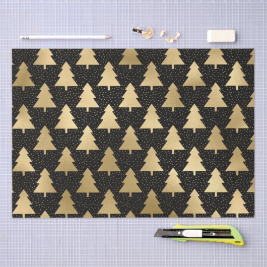 Elegant Black en Gold Foil kerstboompatroon Tissuepapier (Craft)