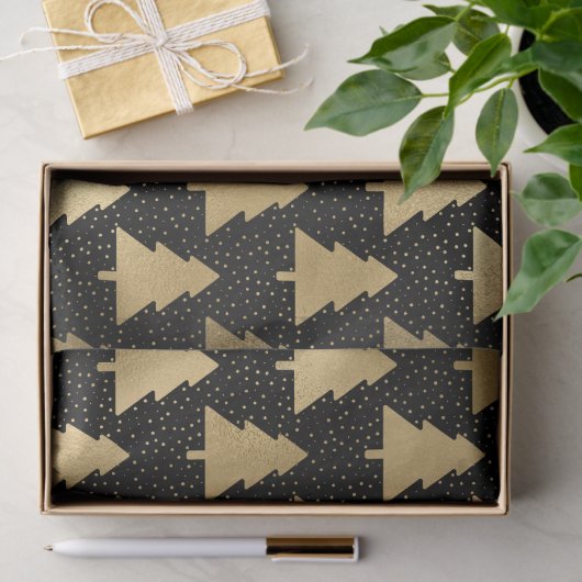 Elegant Black en Gold Foil kerstboompatroon Tissuepapier (Geschenk)