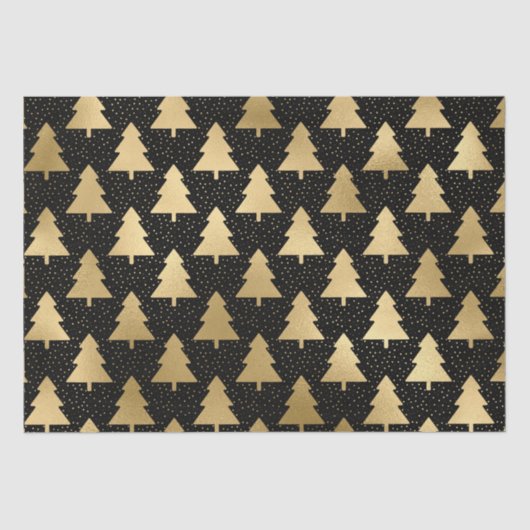 Elegant Black en Gold Foil kerstboompatroon Tissuepapier (Voorkant)
