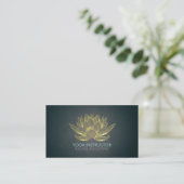 Elegant Black en Gold Foil Lotus Yoga Instructor Visitekaartje (Staand voorkant)