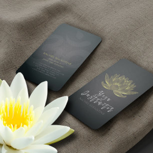 Elegant Black en Gold Foil Lotus Yoga Instructor Visitekaartje