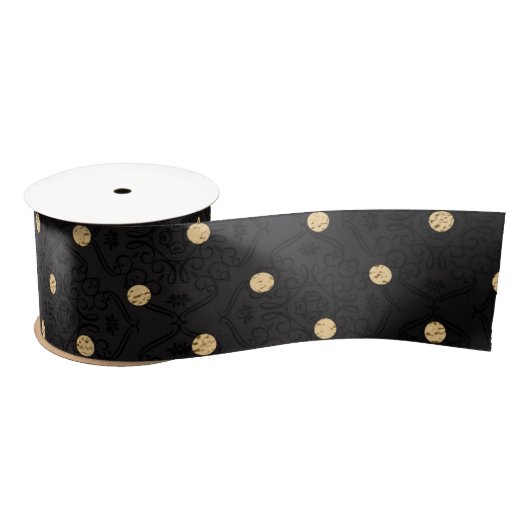 Elegant Black en Gold Foil Polka Dots Satijnen Lint (Spoel)