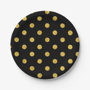 Elegant Black en Gold Foil Polka Pit Pattern Papieren Bordje