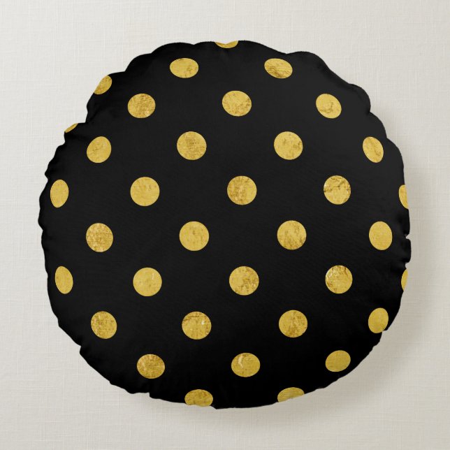 Elegant Black en Gold Foil Polka Pit Pattern Rond Kussen (Voorkant)