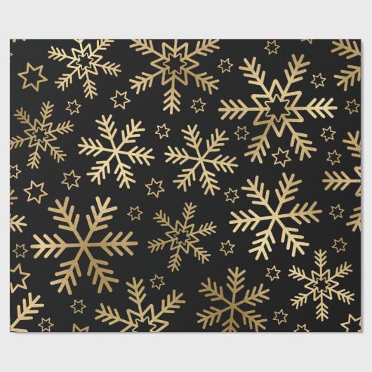 Elegant Black en Gold Foil Snowflakes kerst Cadeaupapier (Vlak)