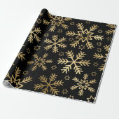 Elegant Black en Gold Foil Snowflakes kerst Cadeaupapier (Uitgerold)