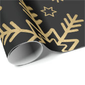 Elegant Black en Gold Foil Snowflakes kerst Cadeaupapier (Rol Hoek)