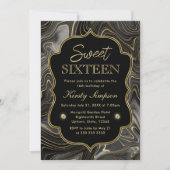 Elegant Black en Gold Geode Strata Sweet 16 Kaart (Voorkant)