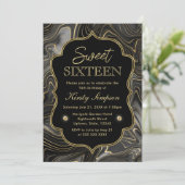 Elegant Black en Gold Geode Strata Sweet 16 Kaart (Staand voorkant)