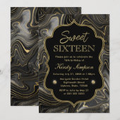 Elegant Black en Gold Geode Strata Sweet 16 Kaart (Voorkant / Achterkant)