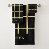 Elegant Black en Gold Geometric Squares Bad Handdoek (Insitu)