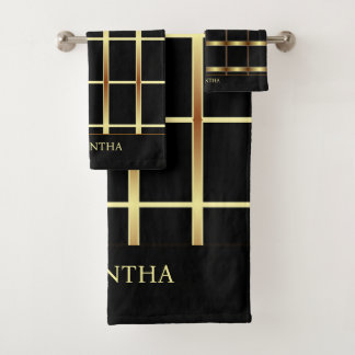 Elegant Black en Gold Geometric Squares Bad Handdoek