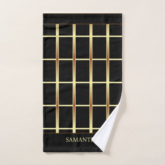 Elegant Black en Gold Geometric Squares Bad Handdoek (Handdoek)
