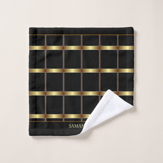 Elegant Black en Gold Geometric Squares Bad Handdoek (Wasdoekje)