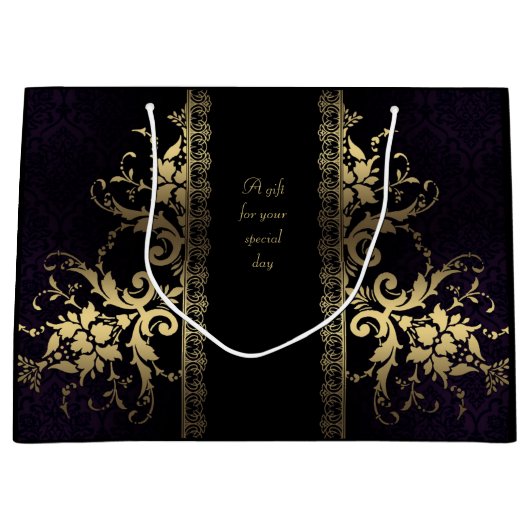  Elegant Black en Gold Gift Bag Groot Cadeauzakje (Voorkant)