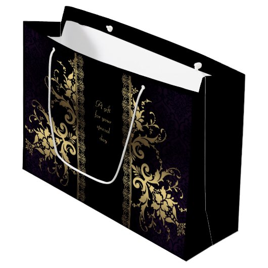  Elegant Black en Gold Gift Bag Groot Cadeauzakje (Voorkant Gekanteld)