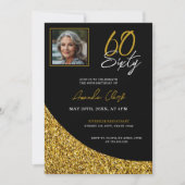Elegant Black en Gold Glitter 60th Birthday Kaart (Voorkant)