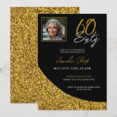 Elegant Black en Gold Glitter 60th Birthday Kaart (Voorkant / Achterkant)