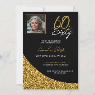 Elegant Black en Gold Glitter 60th Birthday Kaart