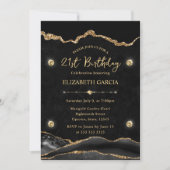 Elegant Black en Gold Glitter Agate 21st Birthday Kaart (Voorkant)