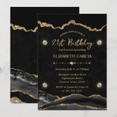 Elegant Black en Gold Glitter Agate 21st Birthday Kaart (Voorkant / Achterkant)