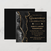 Elegant Black en Gold Glitter Agate Quinceanera Kaart (Voorkant / Achterkant)