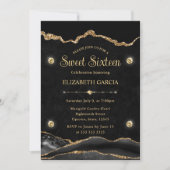 Elegant Black en Gold Glitter Agate Sweet Sixteen Kaart (Voorkant)