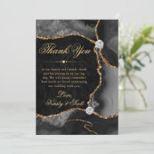 Elegant Black en Gold Glitter Agate Wedding Bedankkaart (Staand voorkant)