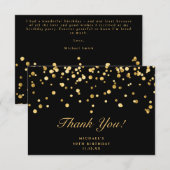 Elegant Black en Gold Glitter Dust Birthday Bedankkaart (Voorkant / Achterkant)