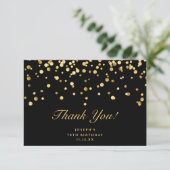 Elegant Black en Gold Glitter Dust Birthday Bedankkaart (Staand voorkant)