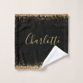 Elegant Black en Gold Glitter Girly Bad Handdoek (Wasdoekje)