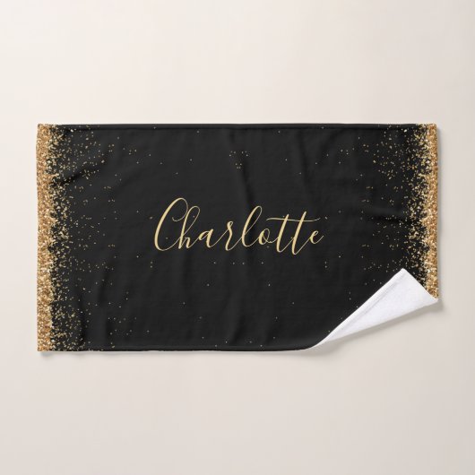 Elegant Black en Gold Glitter Girly Bad Handdoek (Handdoek)
