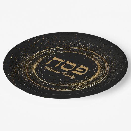 Elegant Black en Gold Glitter Hebreeuwse Passover Papieren Bordje (Gekanteld)