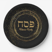 Elegant Black en Gold Glitter Hebreeuwse Passover Papieren Bordje (Voorkant)