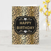 Elegant Black en Gold Glitter Leopard Spots Kaart (Gele Bloem)