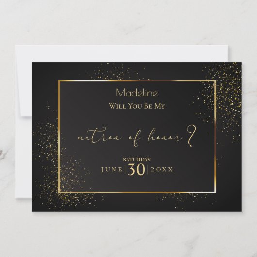 Elegant Black en Gold Glitter Matron of Honor Kaart (Voorkant)