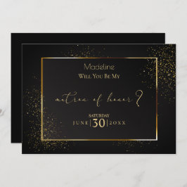 Elegant Black en Gold Glitter Matron of Honor Kaart