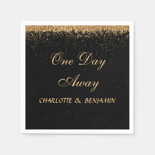 Elegant Black en Gold Glitter Rehearsal Dinner Servet (Voorkant)