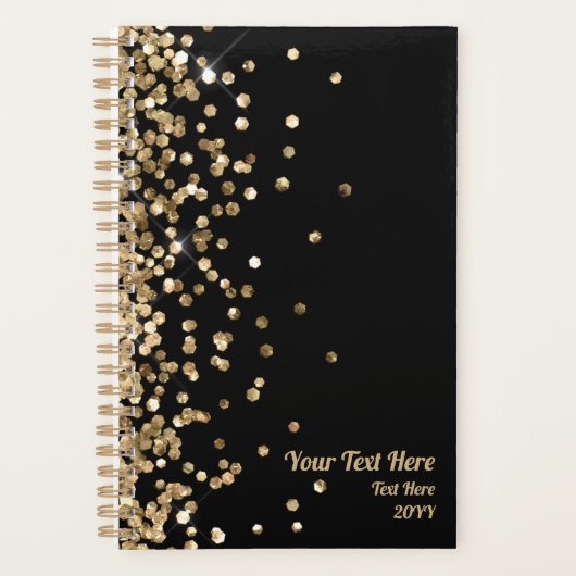 Elegant Black en Gold Glitter Small Custom Planner (Voorkant)