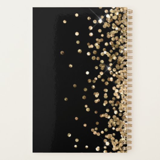 Elegant Black en Gold Glitter Small Custom Planner (Achterkant)