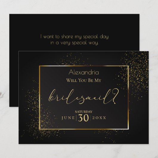 Elegant Black en Gold Glitter zijn mijn Bridesmaid Kaart (Voorkant / Achterkant)
