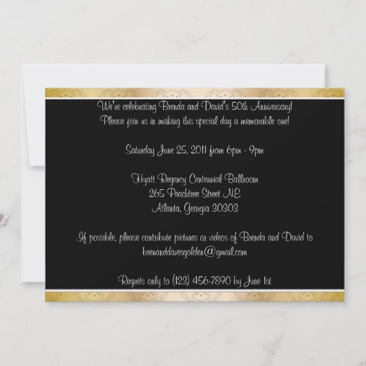 Elegant Black en Gold Invite Kaart (Achterkant)