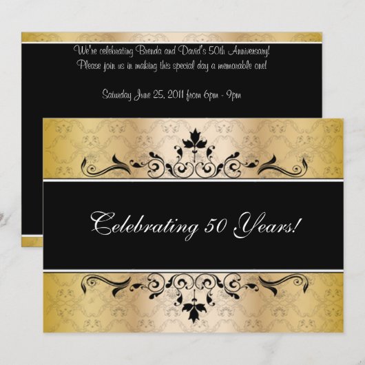 Elegant Black en Gold Invite Kaart (Voorkant / Achterkant)
