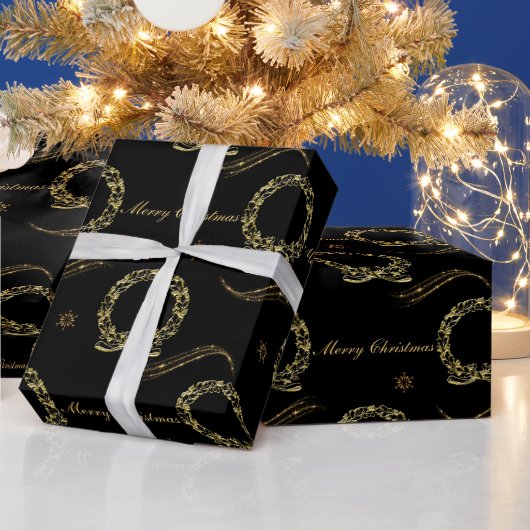 Elegant Black en Gold Kerstmis Cadeaupapier (Feestdagen)