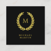 Elegant Black en Gold Laurel Wreatwith Monogram Vierkante Visitekaartje (Voorkant)