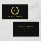 Elegant Black en Gold Laurel Wreatwith Monogram Visitekaartje (Voorkant / Achterkant)