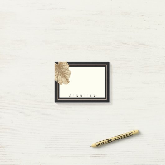 Elegant Black en Gold Leaf Persoonlijke naam Post-it® Notes (Op bureau)